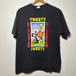 Vintage 1997 Looney Tunes Stamp Collection Tweety Sylvester Tee Unisex Sz L/XL
